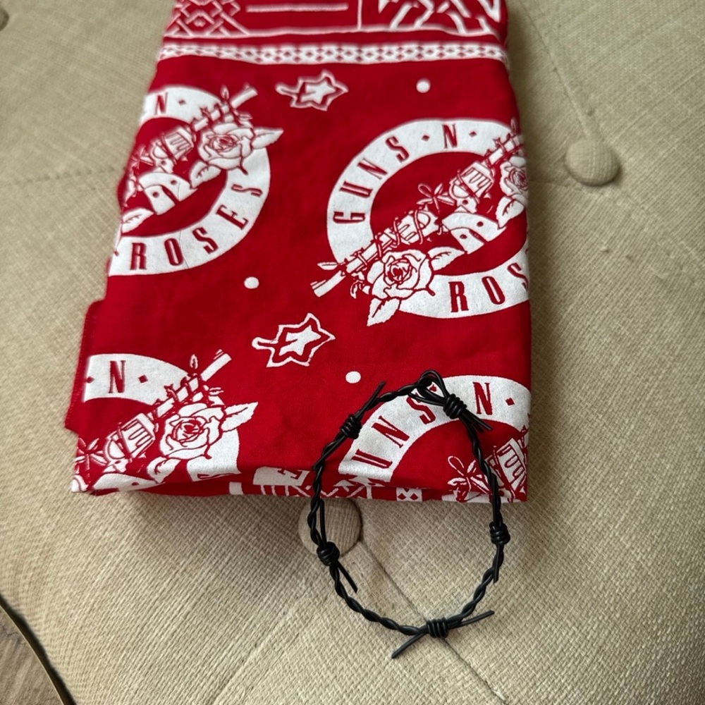 Guns and roses scarf with logo and hand made male/unisex rock bracelet